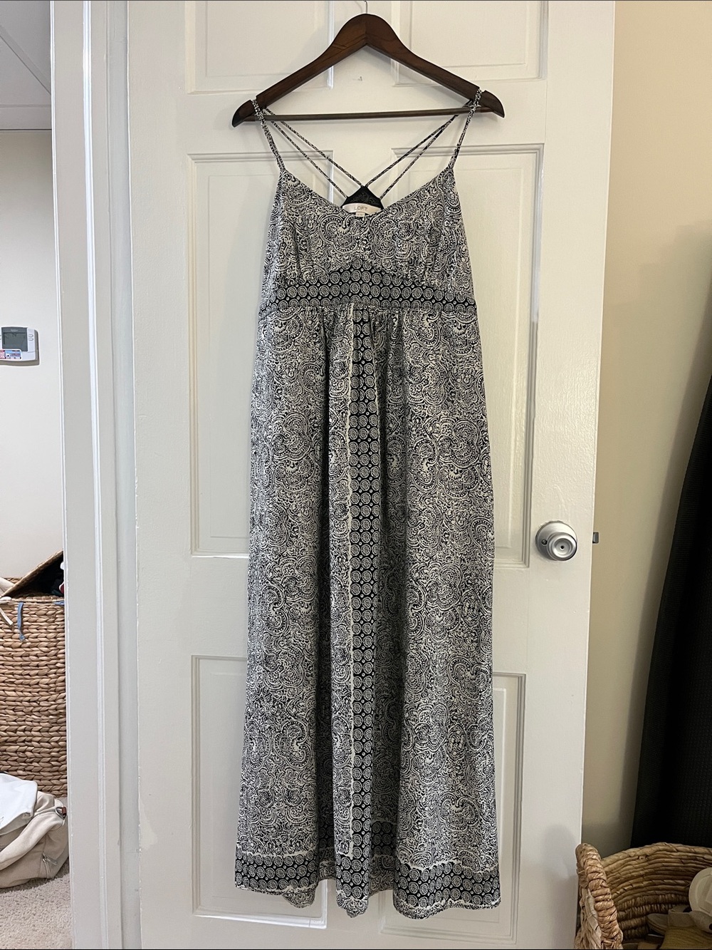 LOFT Black & Tan Paisley Maxi Dress with Strappy Back